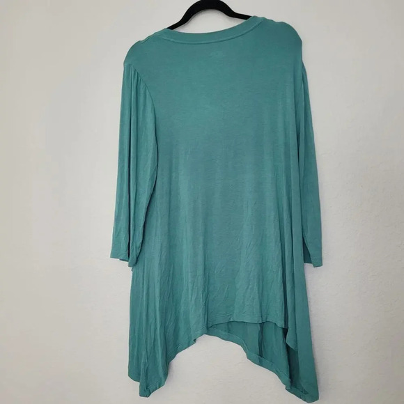 LOGO by Lori Goldstein Womens Blouse Top L Green Rayon Long Sleeves Lagenlook - Picture 3 of 7